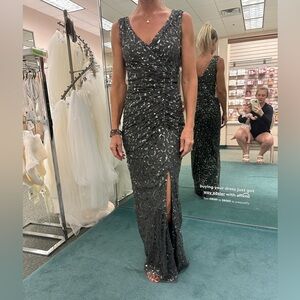 Sequin V-Neck Tank Sheath Dress with Slit